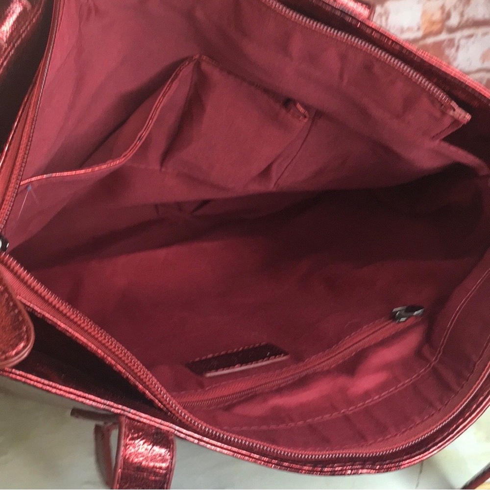 Charming Charlie Vintage Large Metallic Ruby Red Studded Tote Bag - Picture 10 of 11